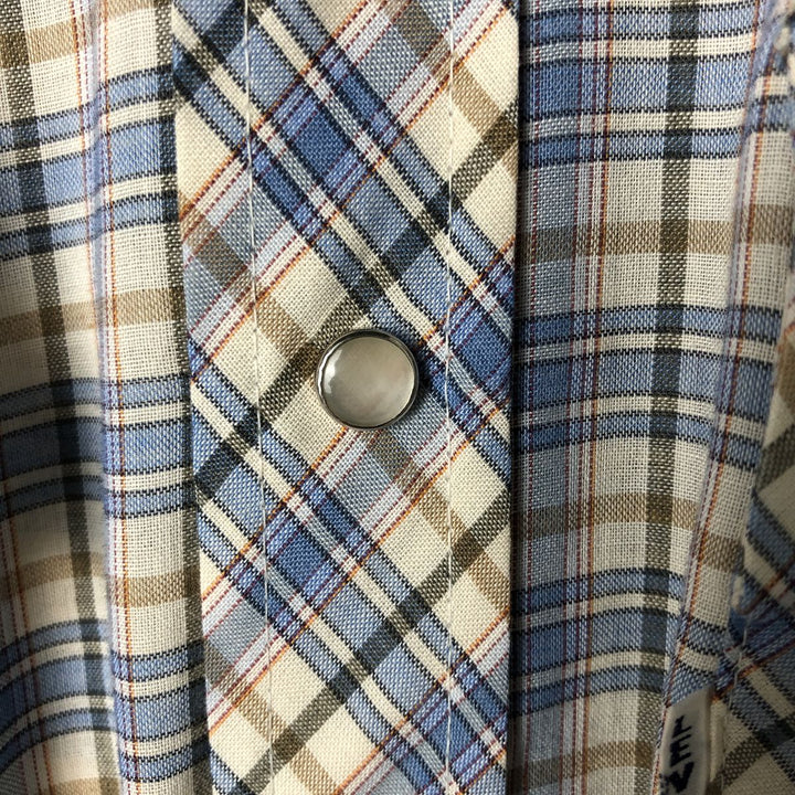 70s-80'S Levi's Check Pattern Long Sleeve Western Shirt, Men's Size XL polyester Blue type light blue Vintage Second Hand