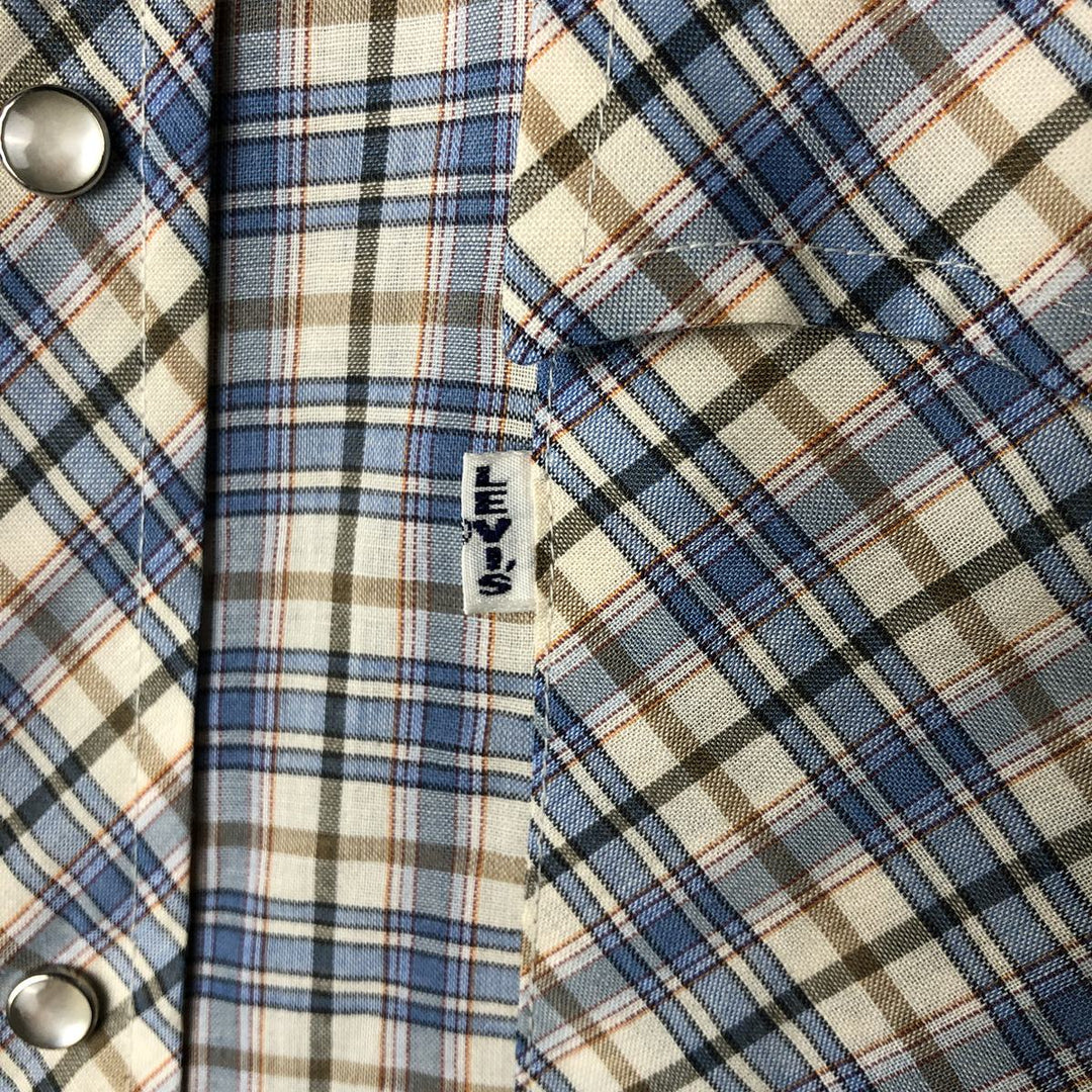 70s-80'S Levi's Check Pattern Long Sleeve Western Shirt, Men's Size XL polyester Blue type light blue Vintage Second Hand