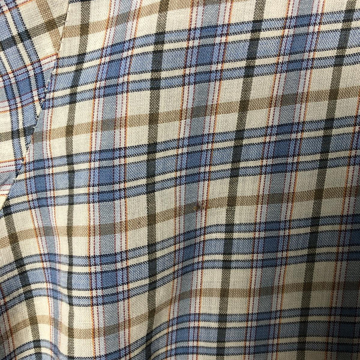 70s-80'S Levi's Check Pattern Long Sleeve Western Shirt, Men's Size XL polyester Blue type light blue Vintage Second Hand
