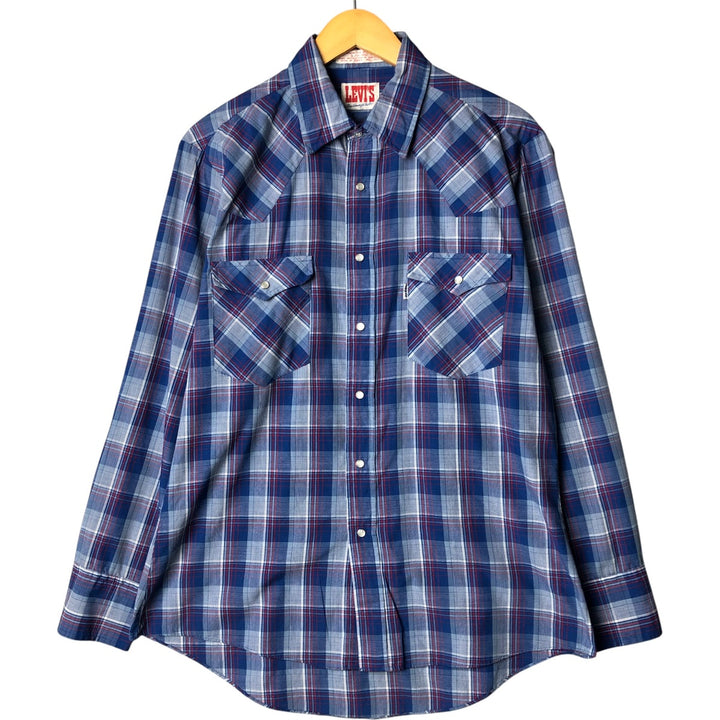 Vintage 80s-90'S Levi's Check Pattern Long Sleeve Western Shirt, Men's Size L polyester blue type Vintage Second Hand