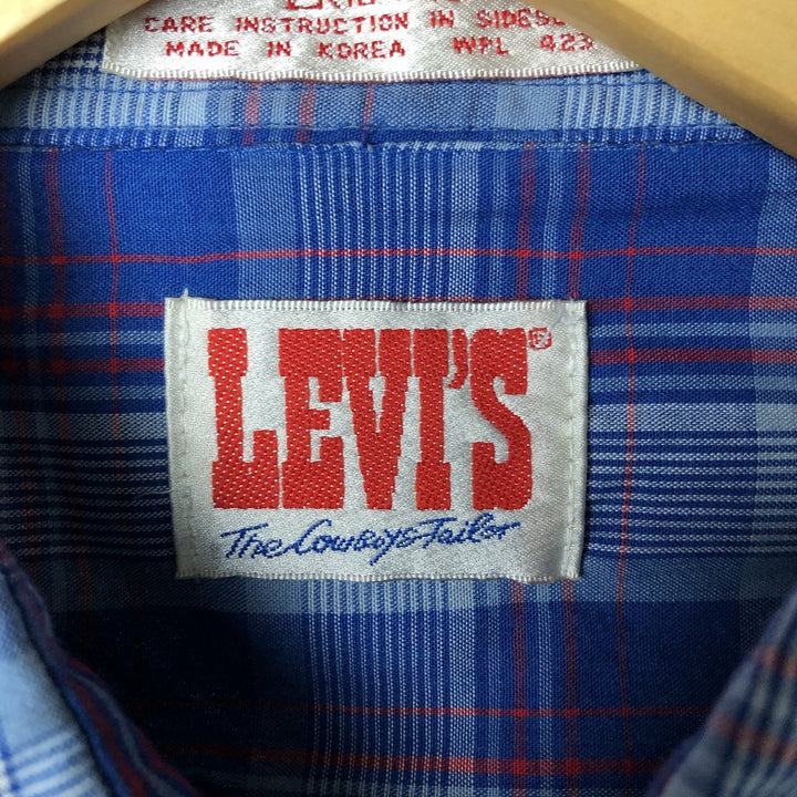 Vintage 80s-90'S Levi's Check Pattern Long Sleeve Western Shirt, Men's Size L polyester blue type Vintage Second Hand