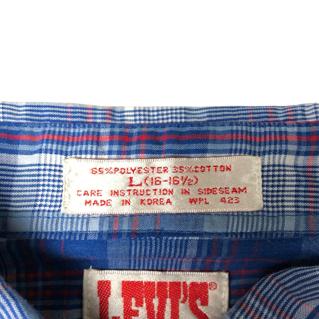 Vintage 80s-90'S Levi's Check Pattern Long Sleeve Western Shirt, Men's Size L polyester blue type Vintage Second Hand