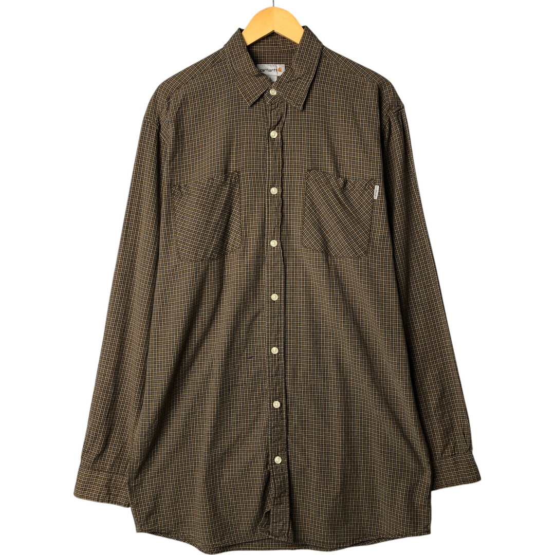 Carhartt Long Sleeve Work Shirt, Men's Size L cotton Khaki type brown Vintage Second Hand