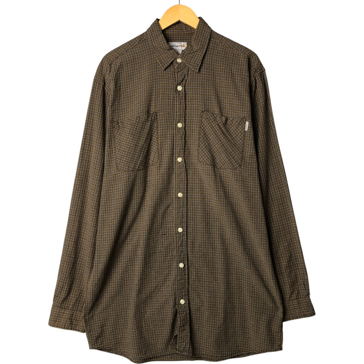 Carhartt Long Sleeve Work Shirt, Men's Size L cotton Khaki type brown Vintage Second Hand