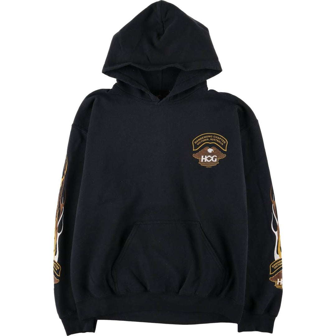 Harley-Davidson Eagle Pattern Stars and Stripes Pullover Hoodie, Men's Size Medium cotton black type Vintage Second Hand