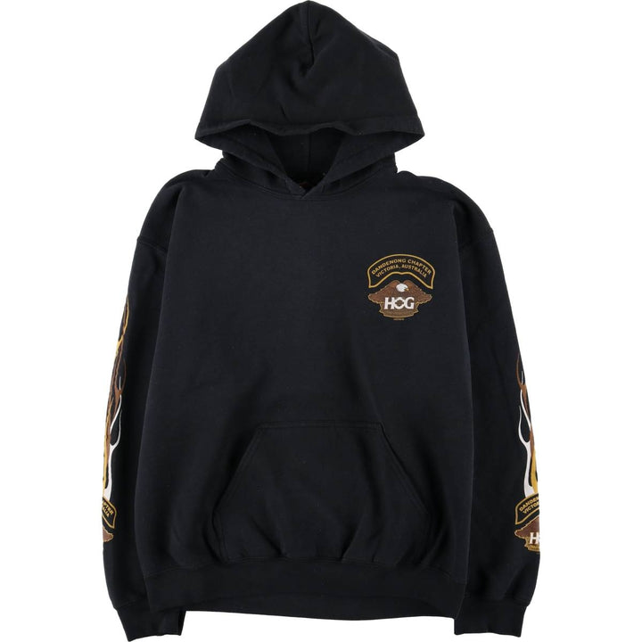 Harley-Davidson Eagle Pattern Stars and Stripes Pullover Hoodie, Men's Size Medium cotton black type Vintage Second Hand
