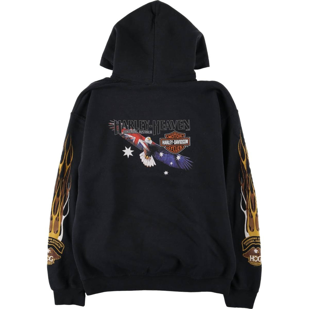 Harley-Davidson Eagle Pattern Stars and Stripes Pullover Hoodie, Men's Size Medium cotton black type Vintage Second Hand