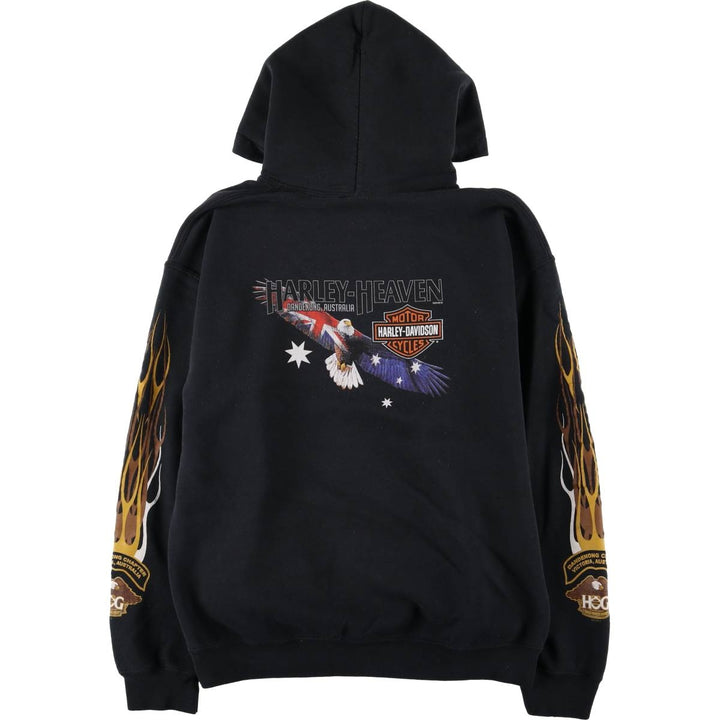 Harley-Davidson Eagle Pattern Stars and Stripes Pullover Hoodie, Men's Size Medium cotton black type Vintage Second Hand