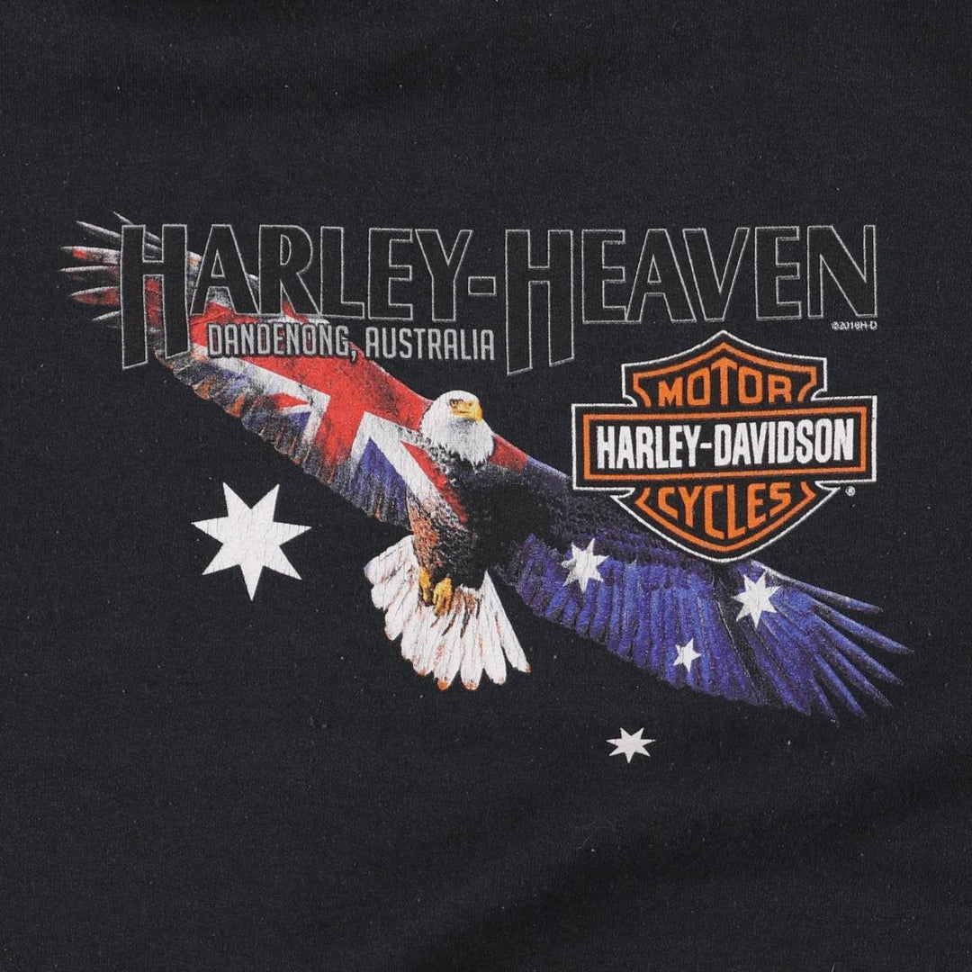 Harley-Davidson Eagle Pattern Stars and Stripes Pullover Hoodie, Men's Size Medium cotton black type Vintage Second Hand