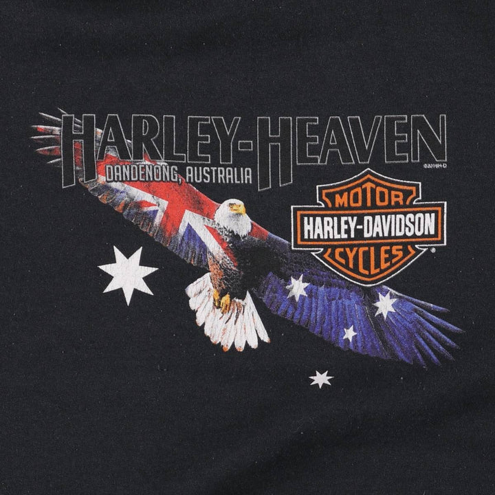 Harley-Davidson Eagle Pattern Stars and Stripes Pullover Hoodie, Men's Size Medium cotton black type Vintage Second Hand
