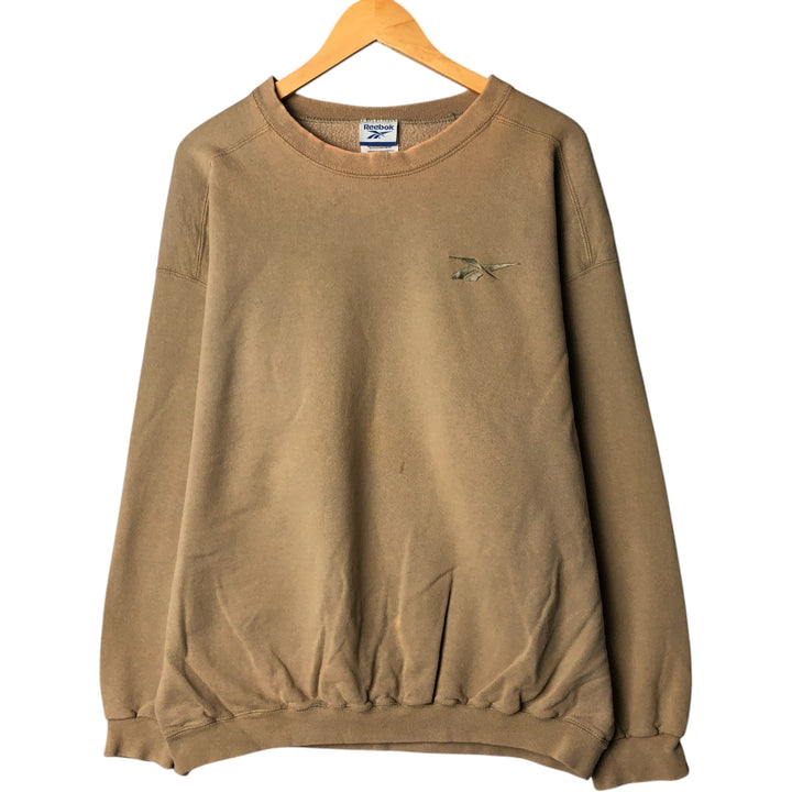 Reebok One-Point Logo Sweatshirt, Made in USA, Men's Size L cotton beige type brown Vintage Second Hand