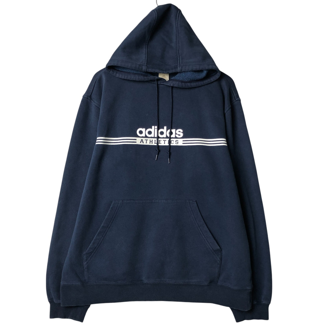 00'S adidas sweatshirt pullover hoodie, men's size L cotton navy blue type Vintage Second Hand