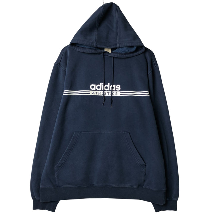 00'S adidas sweatshirt pullover hoodie, men's size L cotton navy blue type Vintage Second Hand