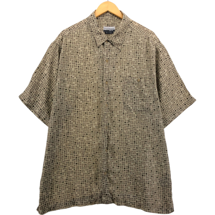FIRETHORN Dot Pattern Short Sleeve Silk Box Shirt, Men's XL silk Beige type Vintage Second Hand