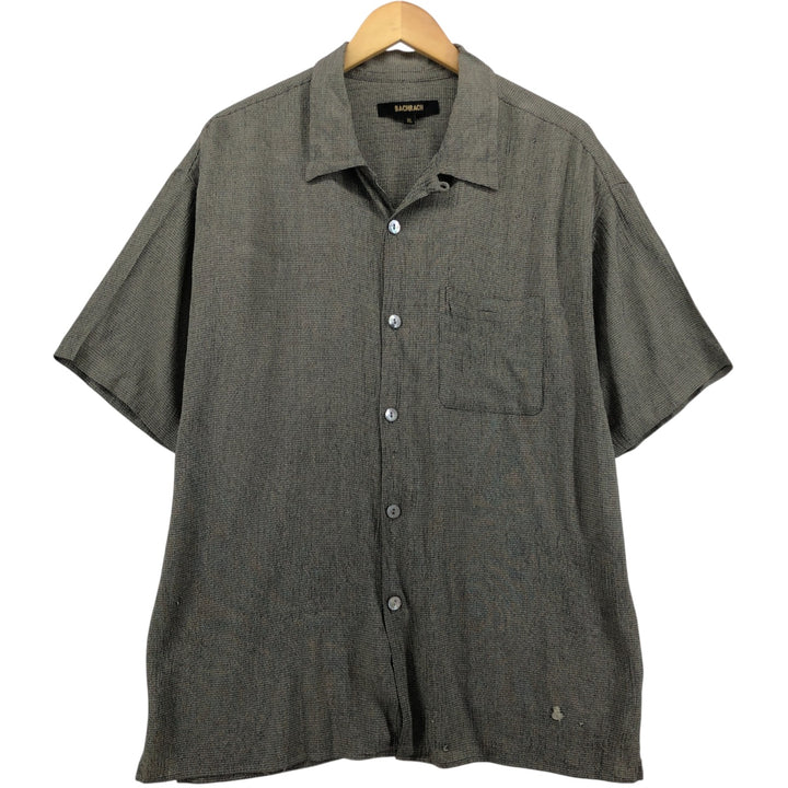 BACHRACH all-over print short-sleeved open-collar rayon box shirt, made in the USA, men's size XL Rayon ivory Vintage Second Hand