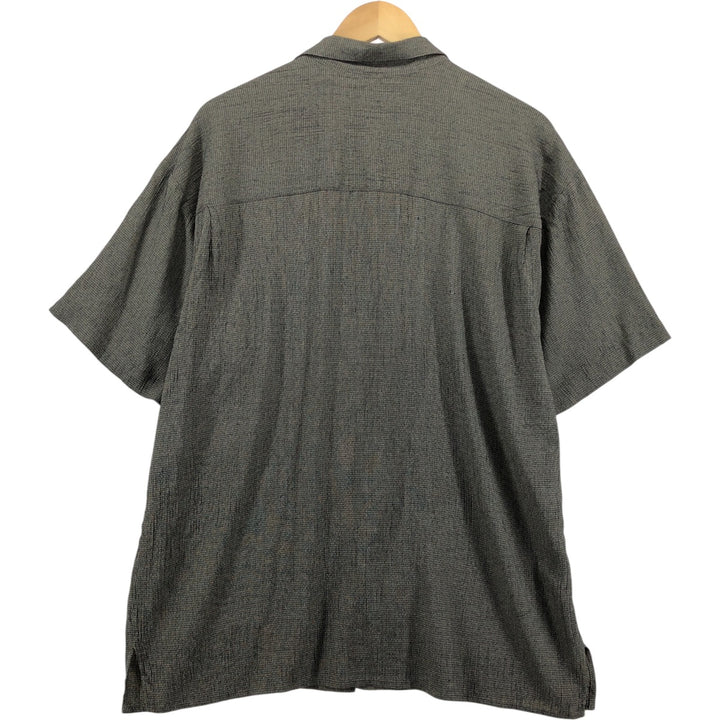 BACHRACH all-over print short-sleeved open-collar rayon box shirt, made in the USA, men's size XL Rayon ivory Vintage Second Hand