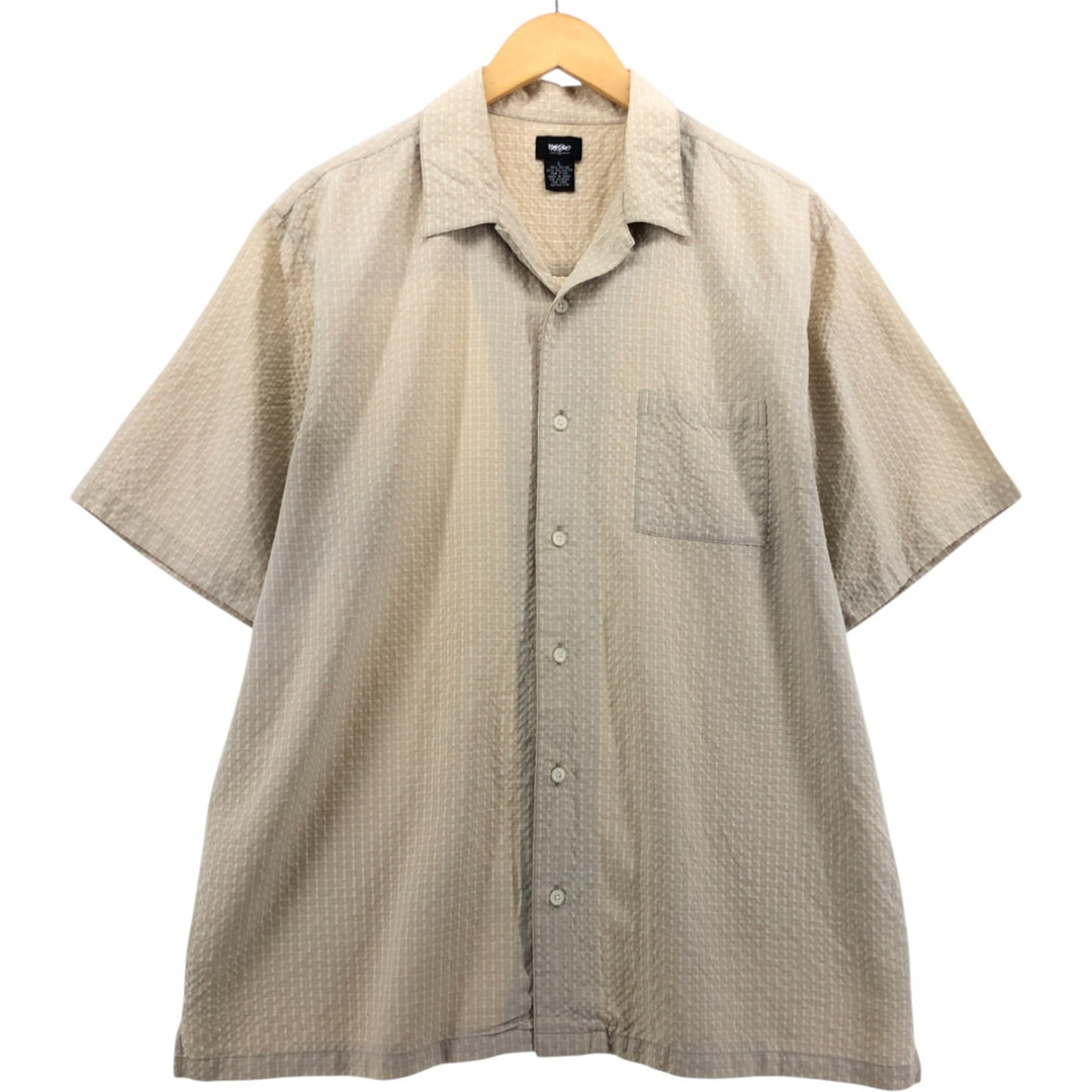 Mossimo all-over print seersucker short-sleeved open-collar rayon box shirt, men's size L Rayon ivory Vintage Second Hand