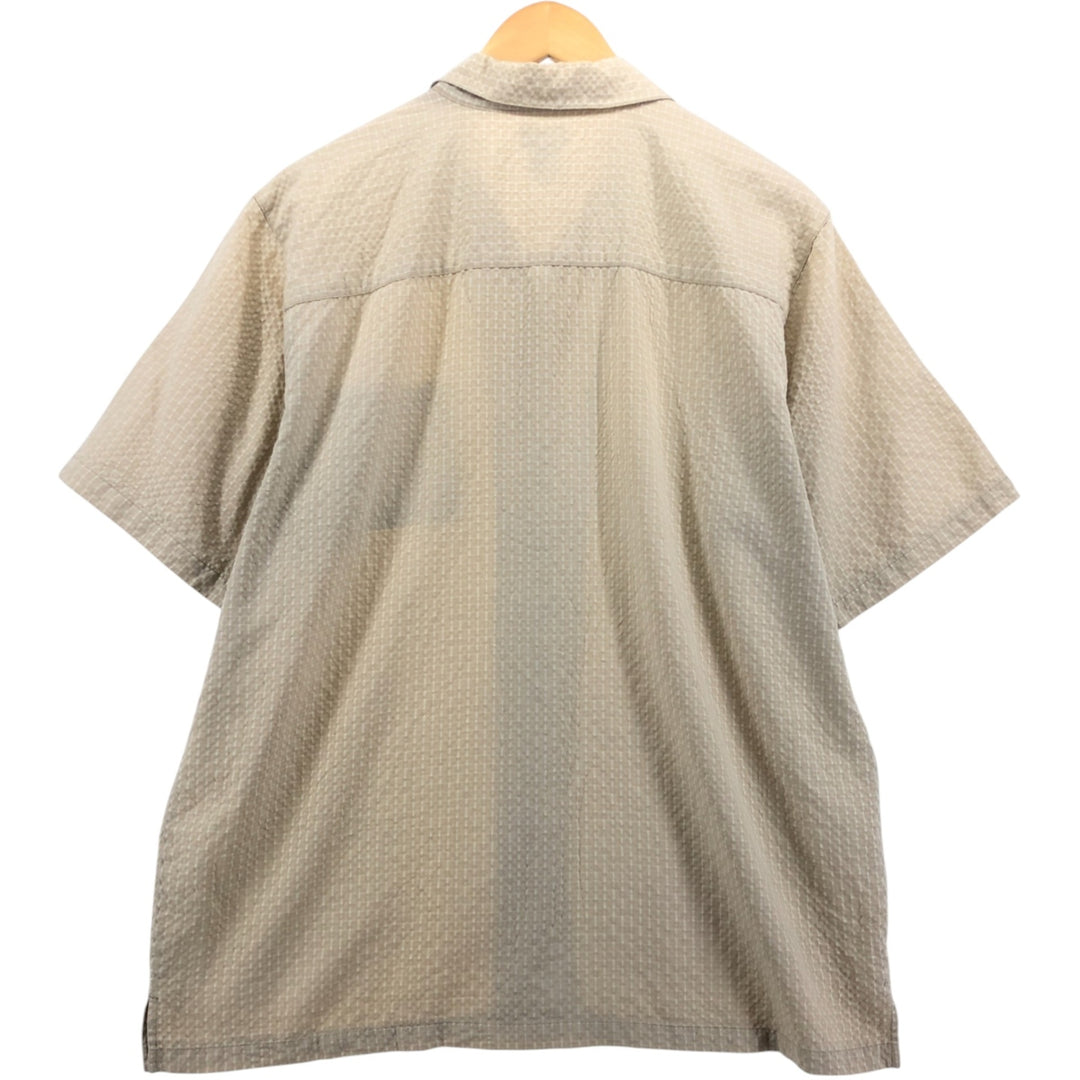 Mossimo all-over print seersucker short-sleeved open-collar rayon box shirt, men's size L Rayon ivory Vintage Second Hand