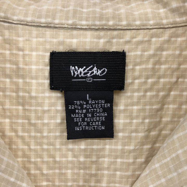 Mossimo all-over print seersucker short-sleeved open-collar rayon box shirt, men's size L Rayon ivory Vintage Second Hand