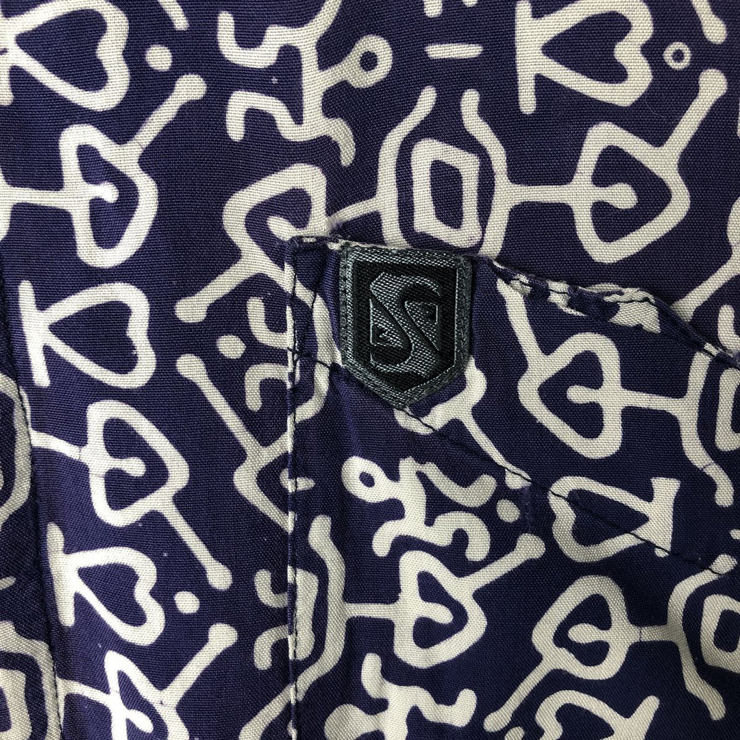 Vintage all-over print short-sleeved open-collar rayon shirt, size M. Rayon purple type Vintage Second Hand