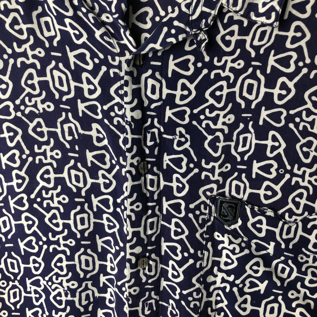Vintage all-over print short-sleeved open-collar rayon shirt, size M. Rayon purple type Vintage Second Hand