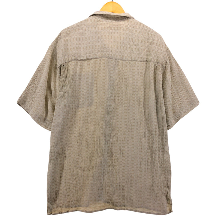 90'S BACHRACH all-over print short-sleeved acetate and rayon shirt, open collar, made in the USA, men's size L. Rayon ivory Vintage Second Hand