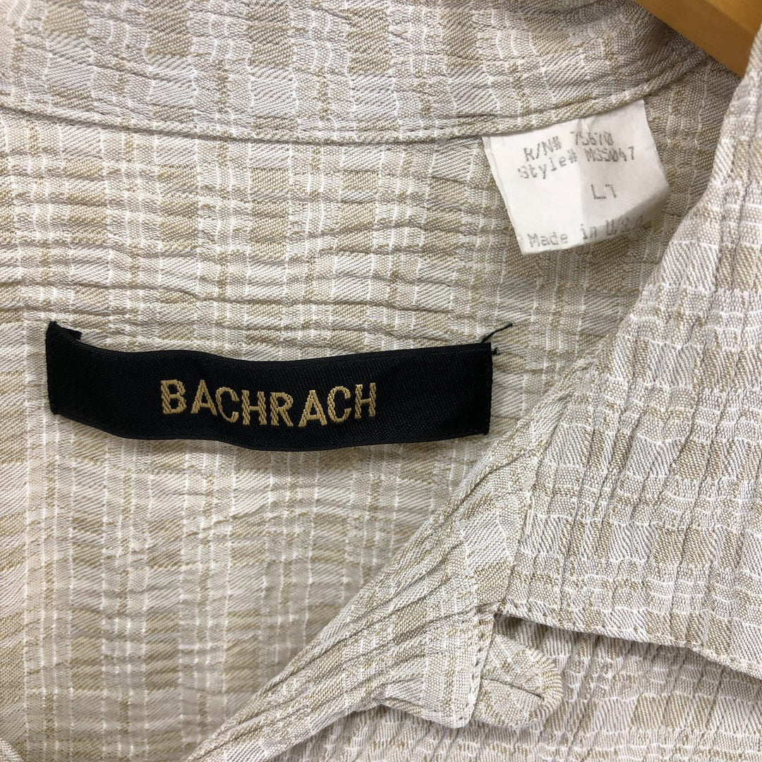 90'S BACHRACH all-over print short-sleeved acetate and rayon shirt, open collar, made in the USA, men's size L. Rayon ivory Vintage Second Hand