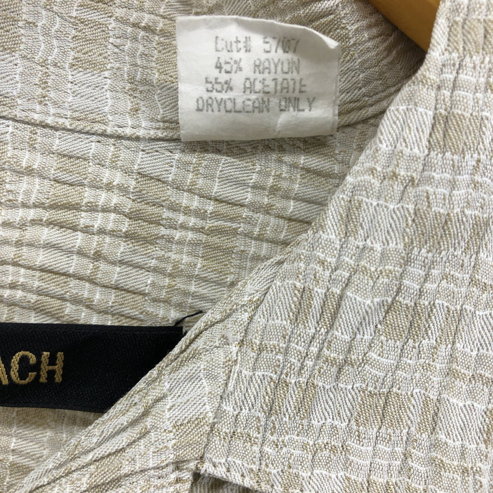 90'S BACHRACH all-over print short-sleeved acetate and rayon shirt, open collar, made in the USA, men's size L. Rayon ivory Vintage Second Hand