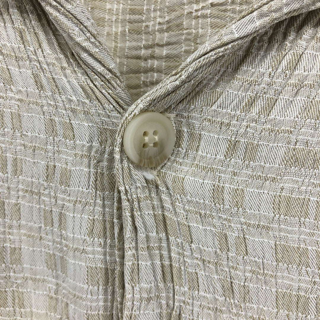 90'S BACHRACH all-over print short-sleeved acetate and rayon shirt, open collar, made in the USA, men's size L. Rayon ivory Vintage Second Hand
