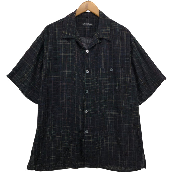 MODA MILANO Boyd's Check Pattern Short Sleeve Open Collar Shirt, Men's Size L acetate black type Vintage Second Hand