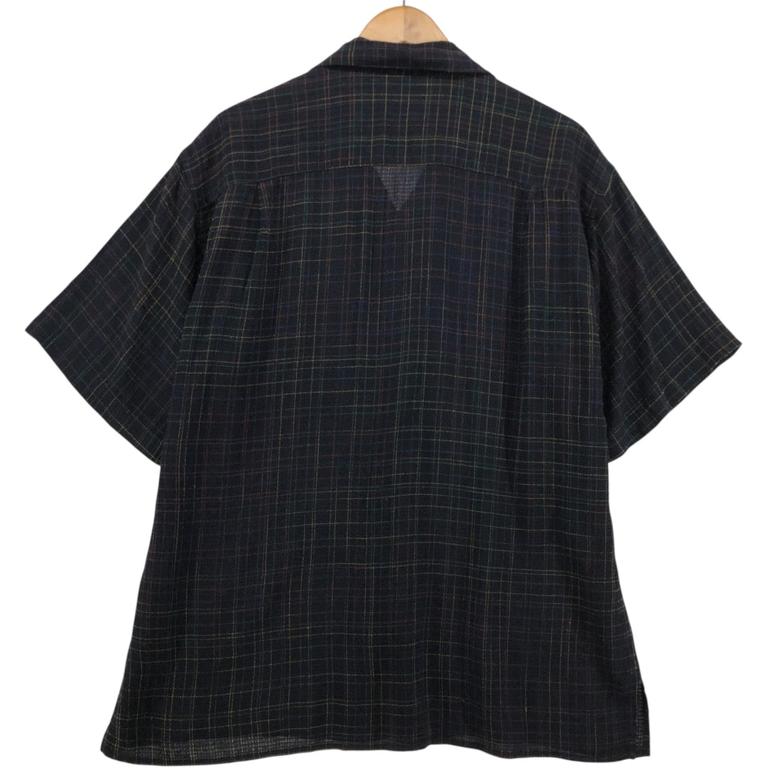 MODA MILANO Boyd's Check Pattern Short Sleeve Open Collar Shirt, Men's Size L acetate black type Vintage Second Hand