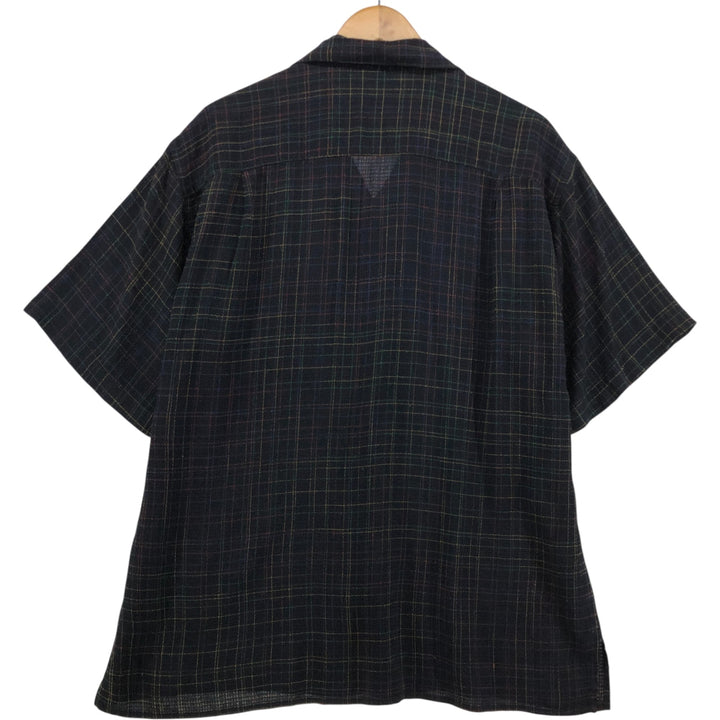 MODA MILANO Boyd's Check Pattern Short Sleeve Open Collar Shirt, Men's Size L acetate black type Vintage Second Hand