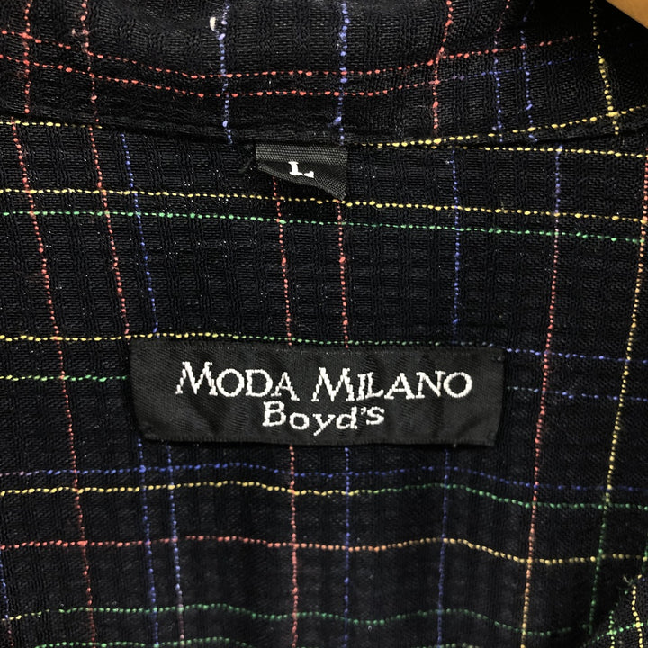 MODA MILANO Boyd's Check Pattern Short Sleeve Open Collar Shirt, Men's Size L acetate black type Vintage Second Hand