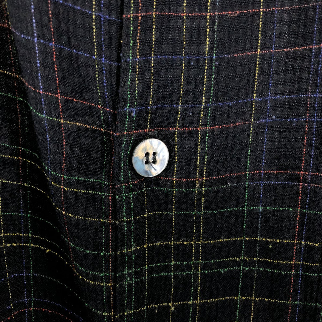 MODA MILANO Boyd's Check Pattern Short Sleeve Open Collar Shirt, Men's Size L acetate black type Vintage Second Hand