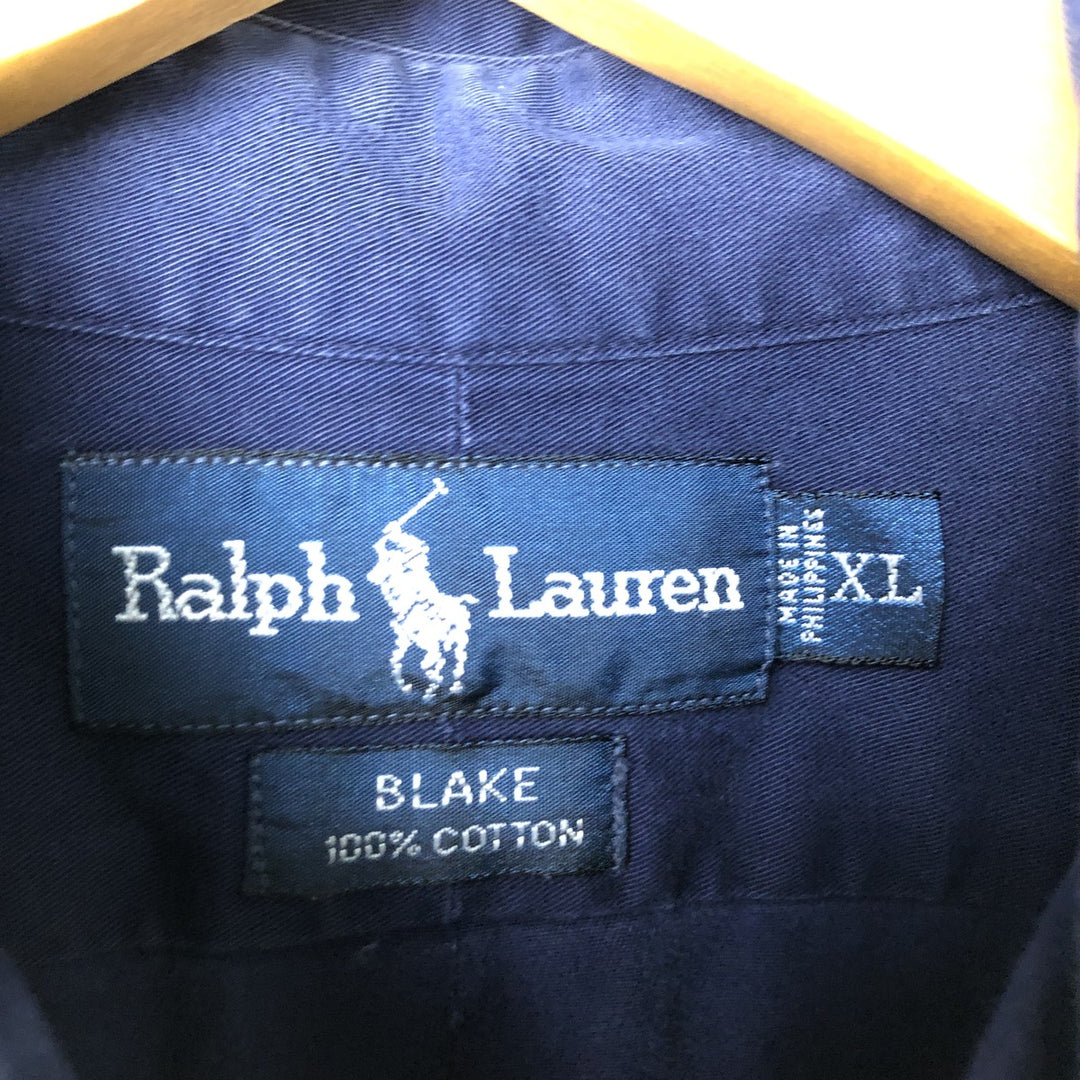 Ralph Lauren BLAKE long sleeve button down shirt, men's XL size cotton Navy blue Vintage Second Hand
