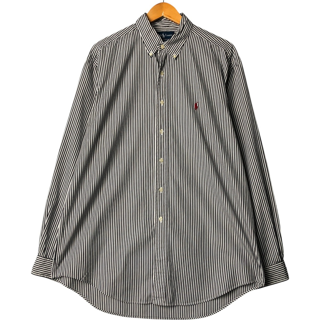 Ralph Lauren Classic Fit Long Sleeve Button Down Striped Shirt Men's Size L cotton black type Vintage Second Hand