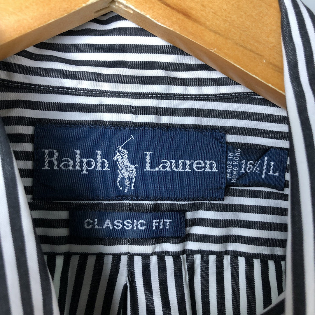Ralph Lauren Classic Fit Long Sleeve Button Down Striped Shirt Men's Size L cotton black type Vintage Second Hand