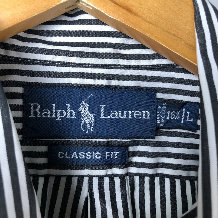Ralph Lauren Classic Fit Long Sleeve Button Down Striped Shirt Men's Size L cotton black type Vintage Second Hand