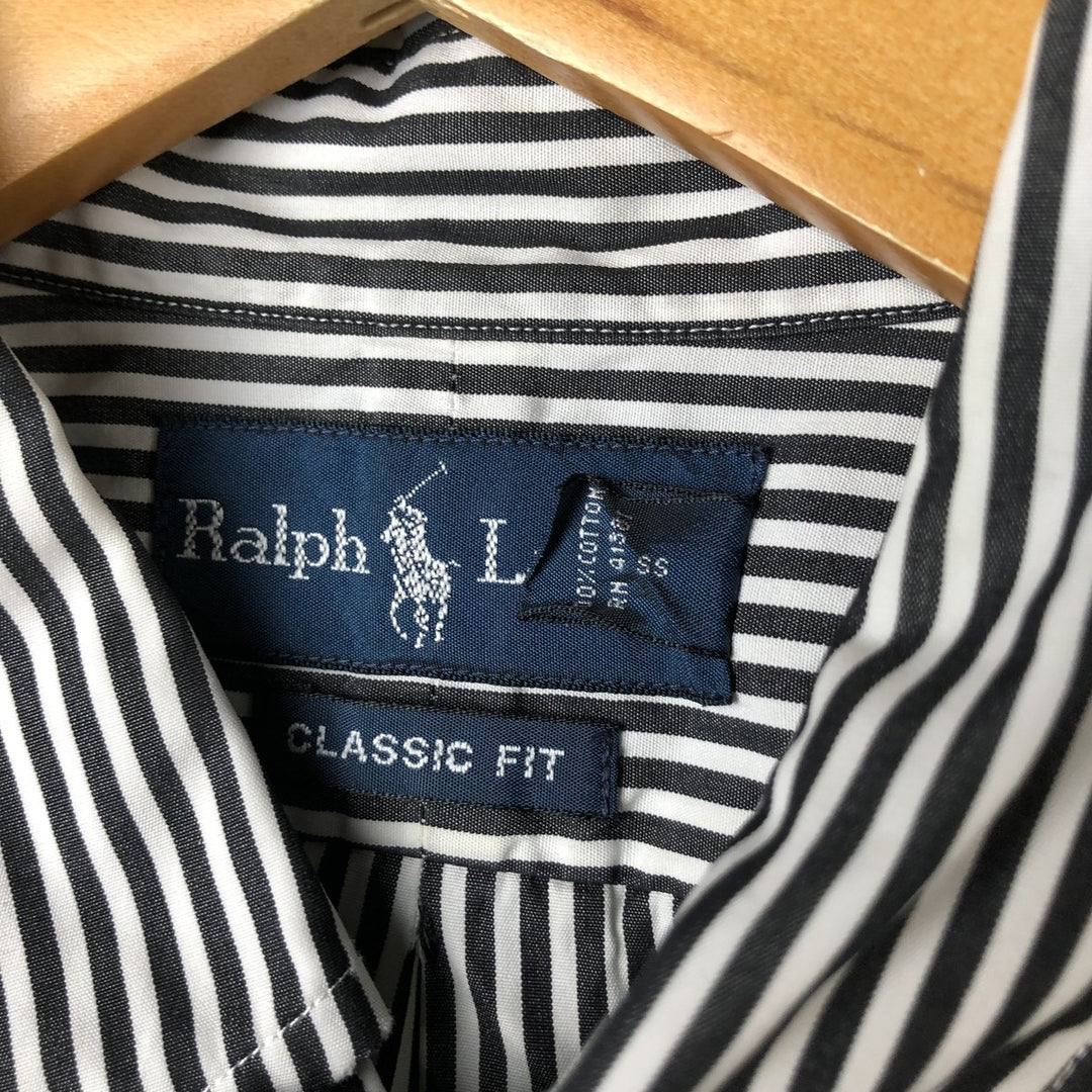 Ralph Lauren Classic Fit Long Sleeve Button Down Striped Shirt Men's Size L cotton black type Vintage Second Hand