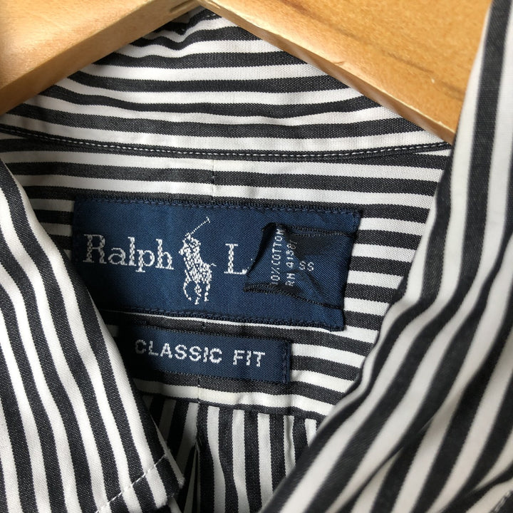 Ralph Lauren Classic Fit Long Sleeve Button Down Striped Shirt Men's Size L cotton black type Vintage Second Hand