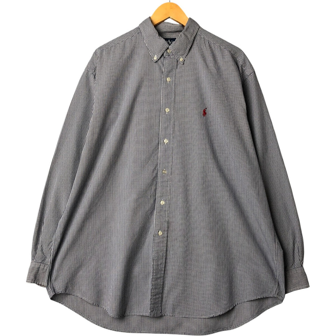 Ralph Lauren BLAKE gingham check long-sleeve button-down check shirt, made in China, men's size XL cotton navy blue type Vintage Second Hand
