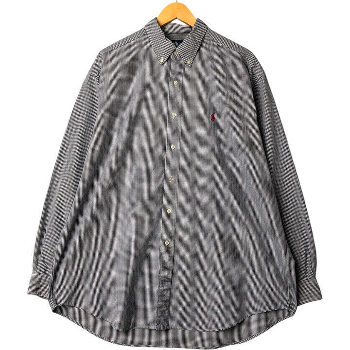 Ralph Lauren BLAKE gingham check long-sleeve button-down check shirt, made in China, men's size XL cotton navy blue type Vintage Second Hand