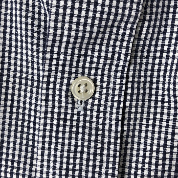 Ralph Lauren BLAKE gingham check long-sleeve button-down check shirt, made in China, men's size XL cotton navy blue type Vintage Second Hand