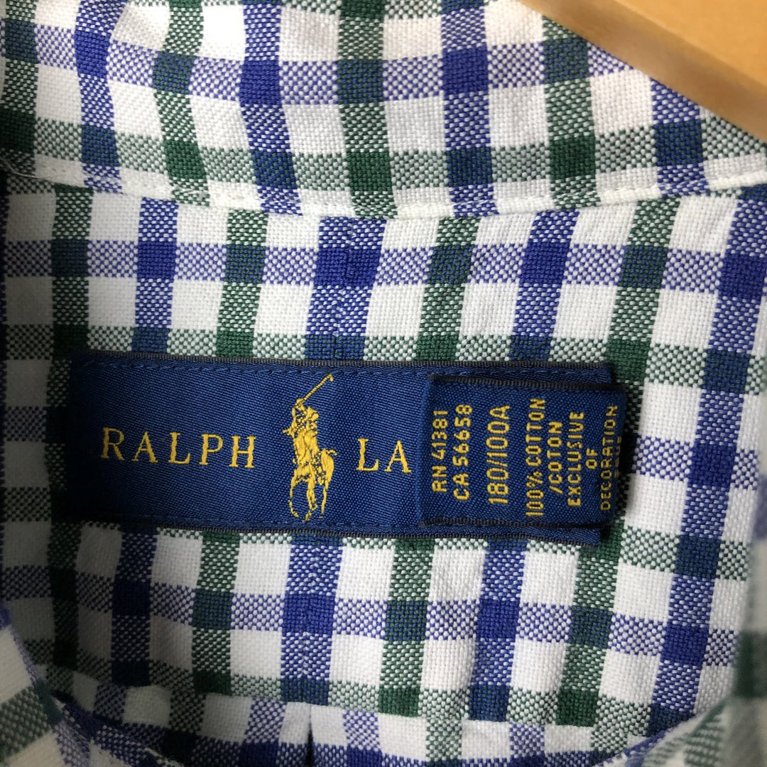 Ralph Lauren long sleeve button down check shirt, men's size L cotton white type Vintage Second Hand