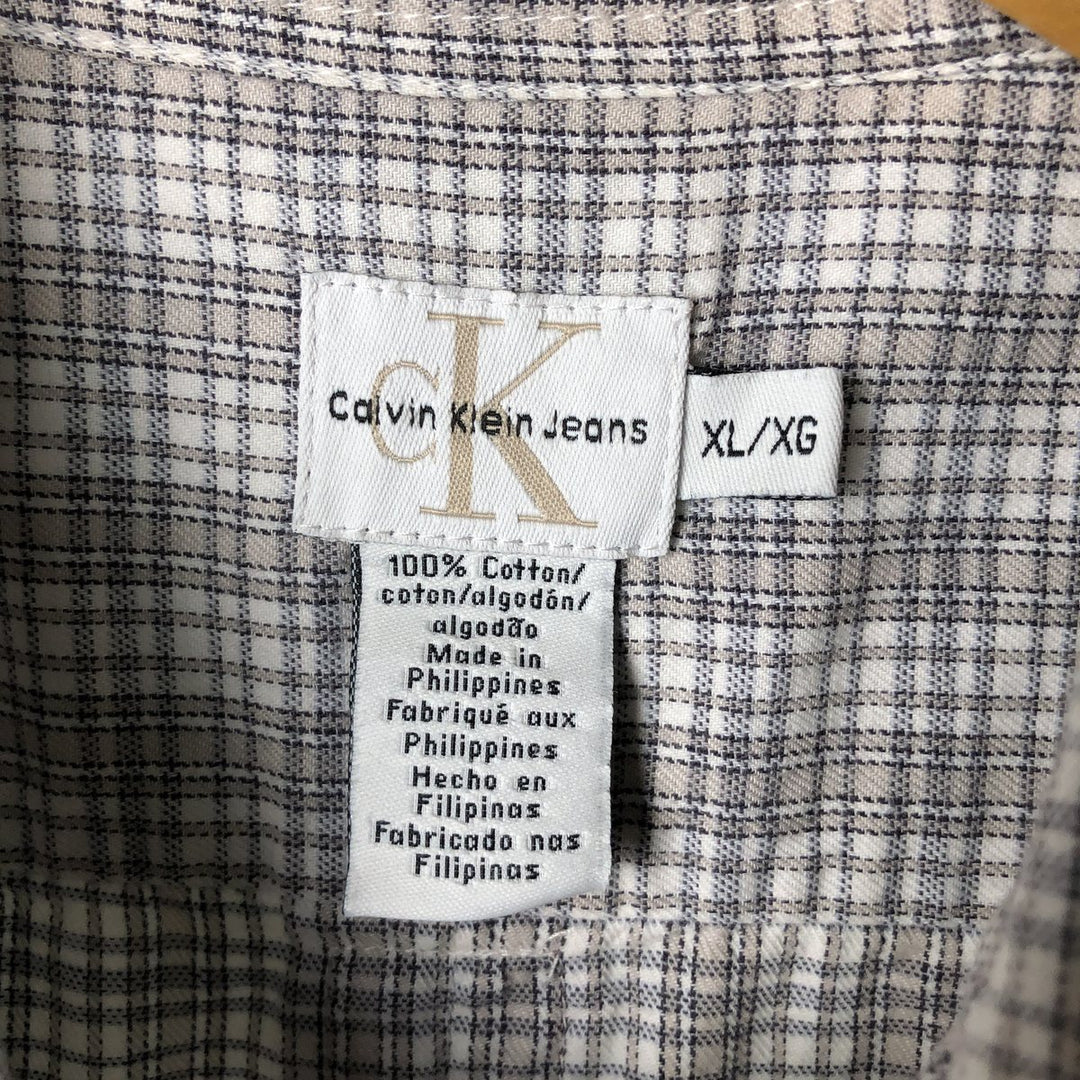 90s~00'S Calvin Klein short sleeve cotton check shirt men's XL size vintage cotton gray type Vintage Second Hand