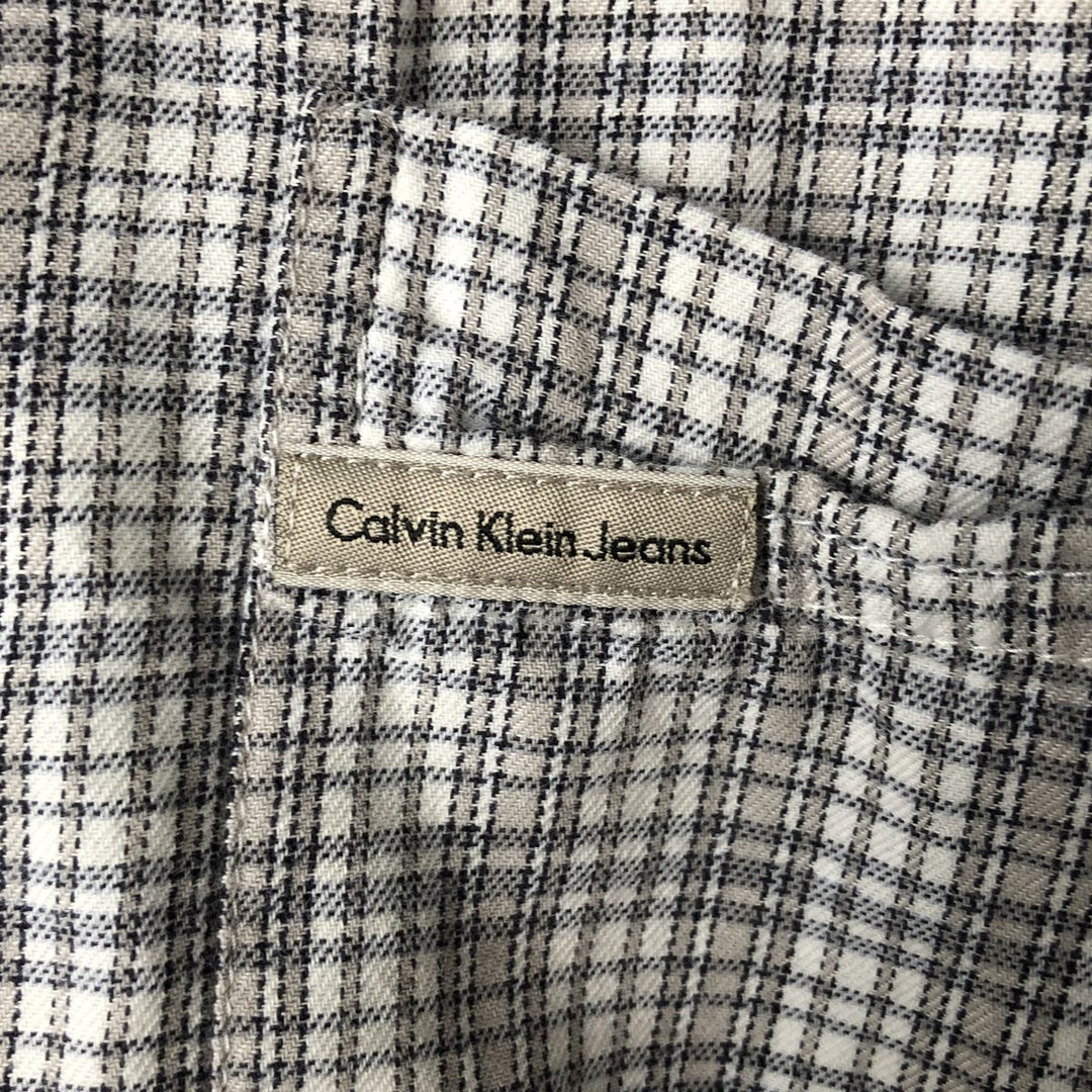 90s~00'S Calvin Klein short sleeve cotton check shirt men's XL size vintage cotton gray type Vintage Second Hand
