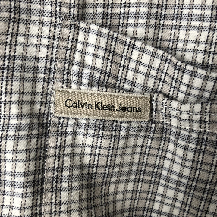 90s~00'S Calvin Klein short sleeve cotton check shirt men's XL size vintage cotton gray type Vintage Second Hand