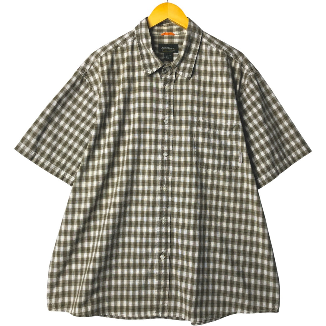 2000'S Eddie Bauer Check Pattern Short Sleeve Cotton Check Shirt, Men's XXL cotton green type Vintage Second Hand