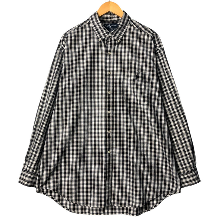 Ralph Lauren BIG SHIRT Long sleeve button-down check shirt Men's L size cotton white type Vintage Second Hand