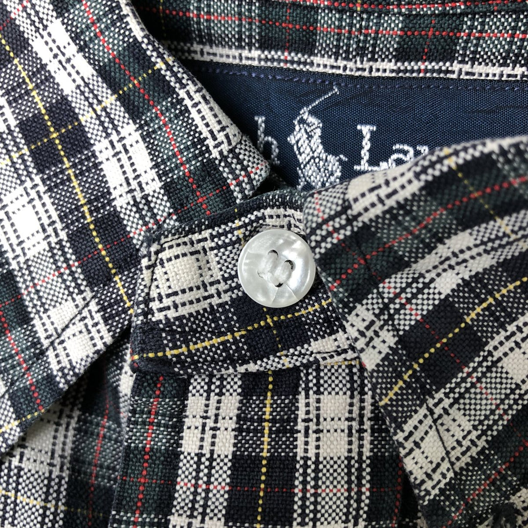 Ralph Lauren BIG SHIRT Long sleeve button-down check shirt Men's L size cotton white type Vintage Second Hand